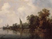 RUYSDAEL, Salomon van A Rievr with Fishermen Drawing a Net oil painting on canvas